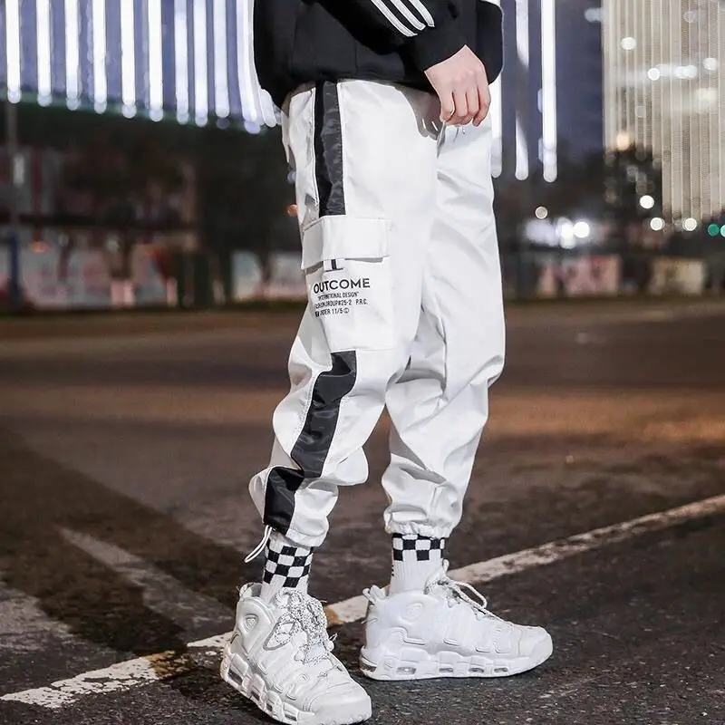 

Mens Joggers Pants Casual Man Pants Streetwear Hip hop Black Cargo Ankle length Trousers Sport White Techwear Jogger