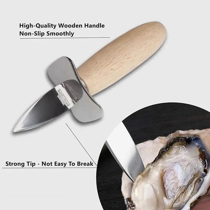 

2021 New 1pcs Steel Seafood scallop pry knife with wooden handle Oyster knives Sharp-edged Shucker Shell Seafood Opener Tools