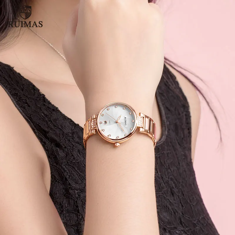 Ruimas роскошные женские часы браслет из нержавеющей стали наручные лучший бренд