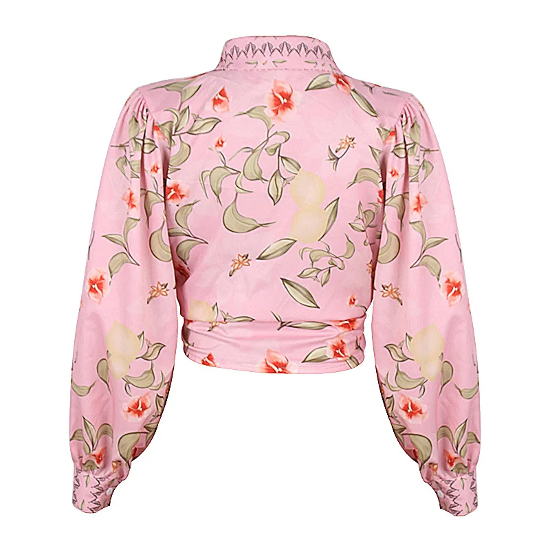 

Ladies Shirt Single-Breasted Loose Vacation Style Casual Floral Top Mid-Length Puff Sleeve Blouses Party Women's Femme 2021 New