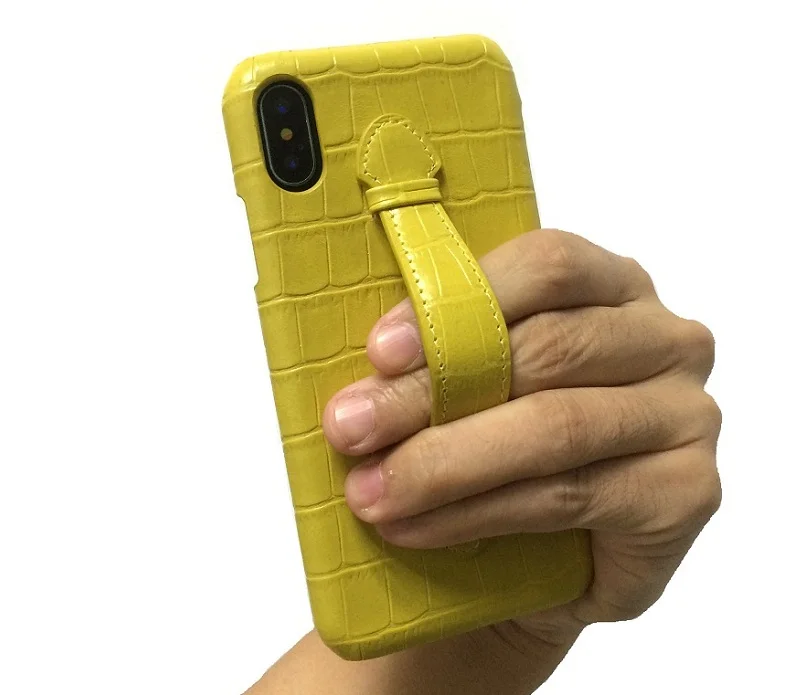 Чехлы для телефонов из натуральной кожи с ремешком на руку для iPhone X XS Max 7 8 Plus, Роскошные тонкие чехлы из крокодиловой кожи желтого цвета
