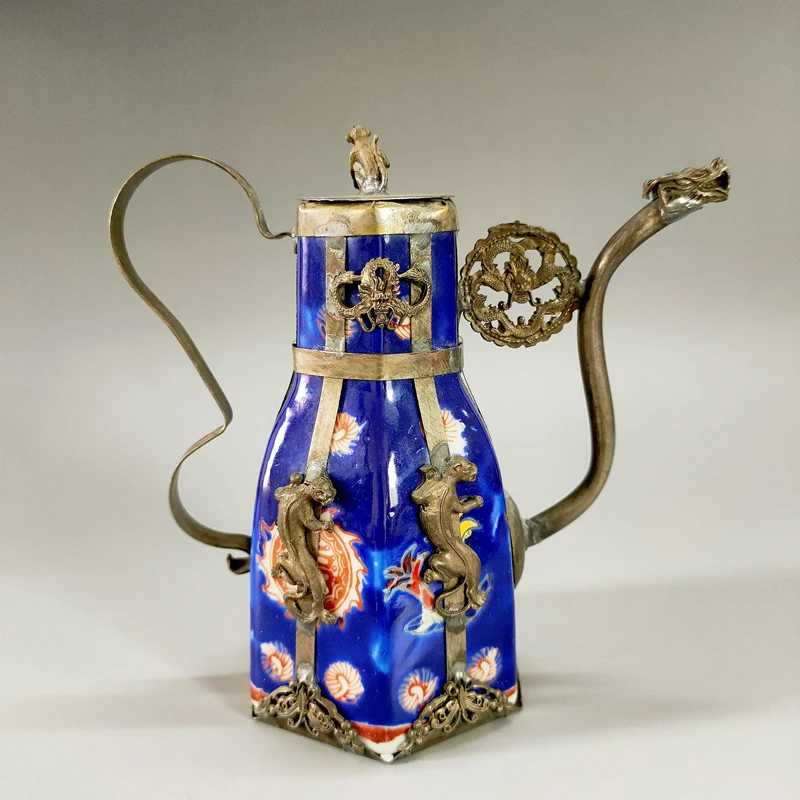 Изысканный фарфоровый чайник в старинном китайском стиле инкрустированный