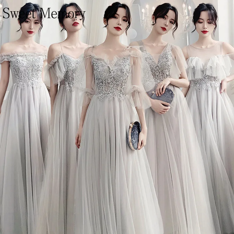 

Cusom Made 2021 Trend Dress For Women Party Light Gray Bridesmaid Dresses Sweet Memory Bride Gown Long Vestito Da Festa Di Nozze