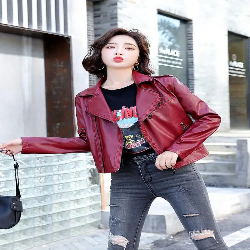 

spring new 2021 leather coat women's short Korean slim slim, versatile motorcycle leather jacket