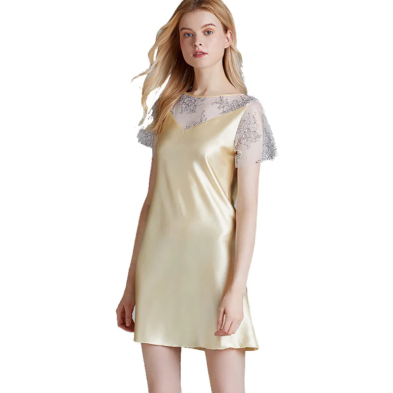 2021 New Nightdress Women's Summer Lace Sexy Nightgown Silk Ice Embroidery Thin Short Sleeve Nightwear Home Wear Sleepwear