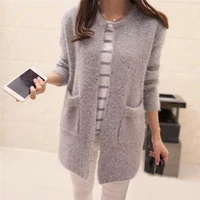 fashion women solid color knitted sweater tunic new crochet ladies sweaters outerwear coats winter warm cardigan with pockets