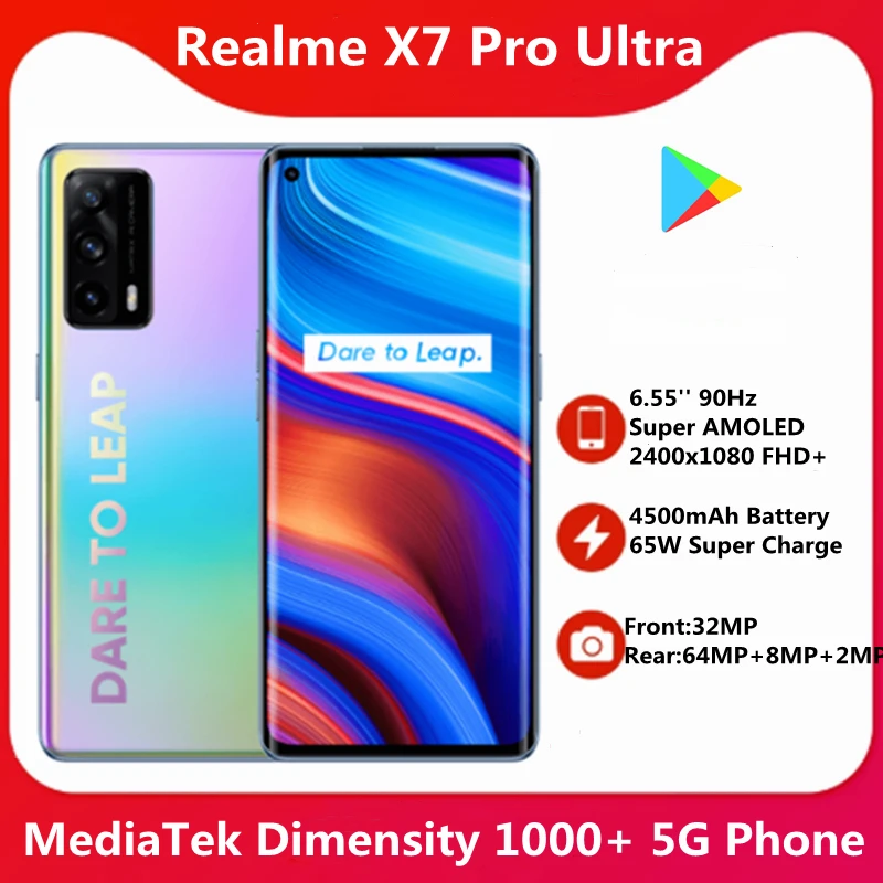 Смартфон Realme X7 Pro 6 55 дюйма 90 Гц 2400x1080 FHD + 65 Вт 64 мп | Мобильные телефоны и аксессуары