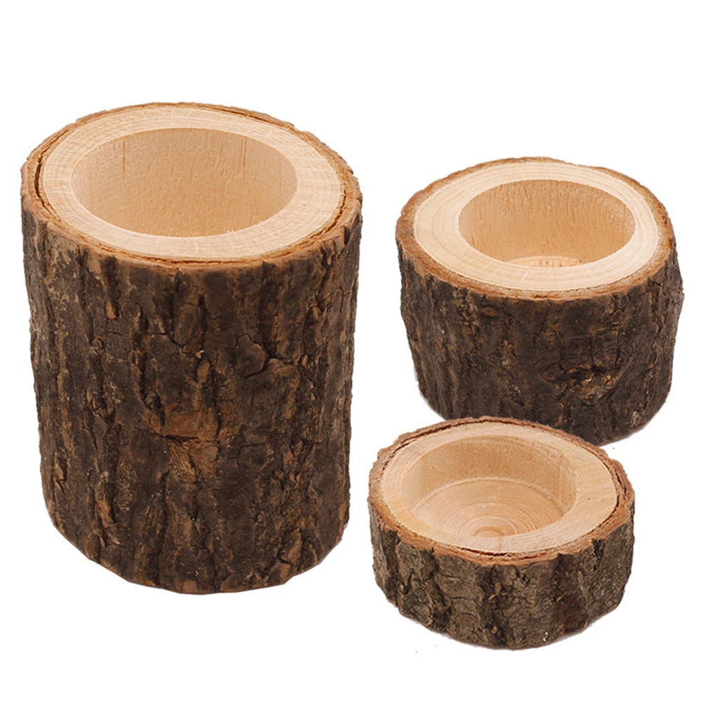 Set Of 3 Natural Romantic Handmade Home Decor Dinner Candle Holder Table Party Tea Light Wedding Rustic Wooden Ornament | Дом и сад