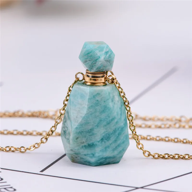 

Natural Stone Perfume Bottle Pendant Necklaces Essential Oil Diffuser Crystal Quartzs Charms Jewelry Refillable bottle
