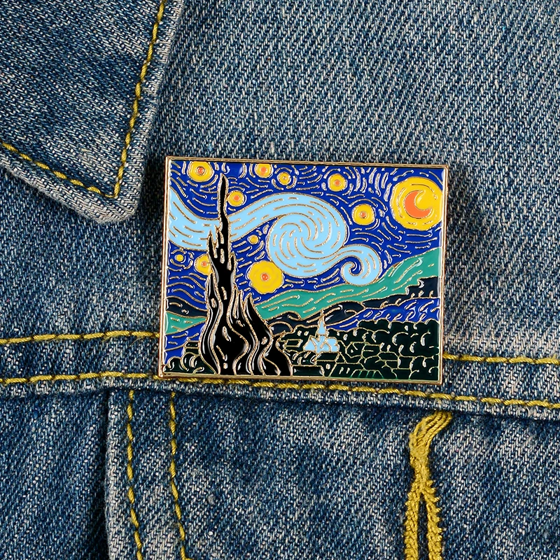 

Van Gogh Oil Painting Art Pins Starry Night Enamel Metal Pins Brooches Badges Lapel Clothes Pins Women Jewelry Gifts for Artist