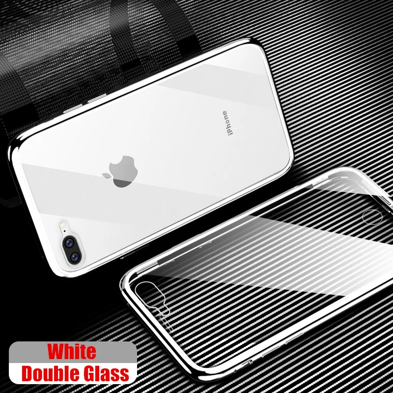 White-Double Glass Магнитный адсорбционный металлический чехол для iPhone 6, 6 S, 7, 8 Plus, X, двухсторонний стеклянный чехол Manet для iPhone X, XS Max, XR, чехол для телефона s - Color: White-Double Glass