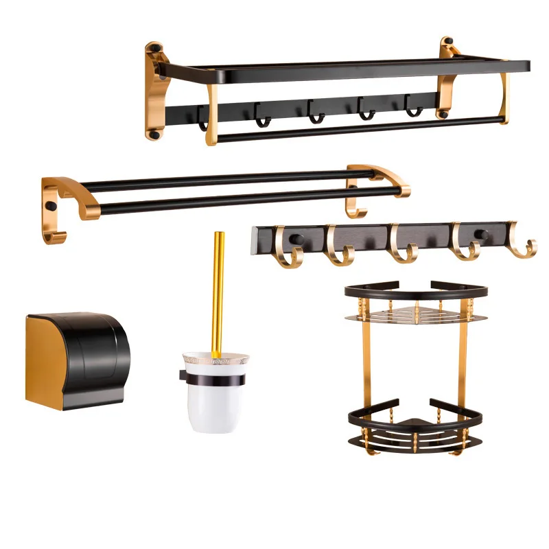 

Factory Towel rack free punching space aluminum bathroom accessories set bathroom toilet towel rack bathroom shelf hardware