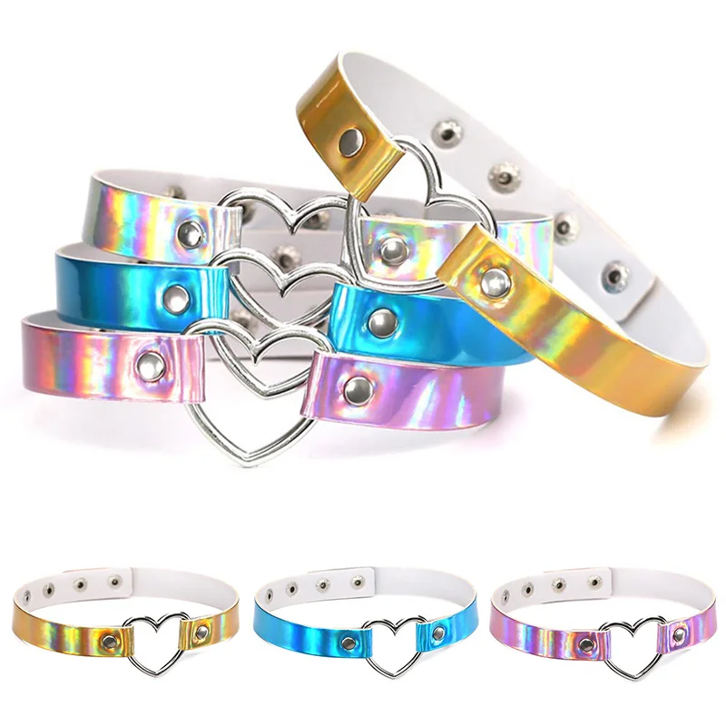 

Colorful Faux Leather Choker Necklace Women Heart Chocker Necklaces Statement Necklace Punk Jewelry Wedding Bride Gift
