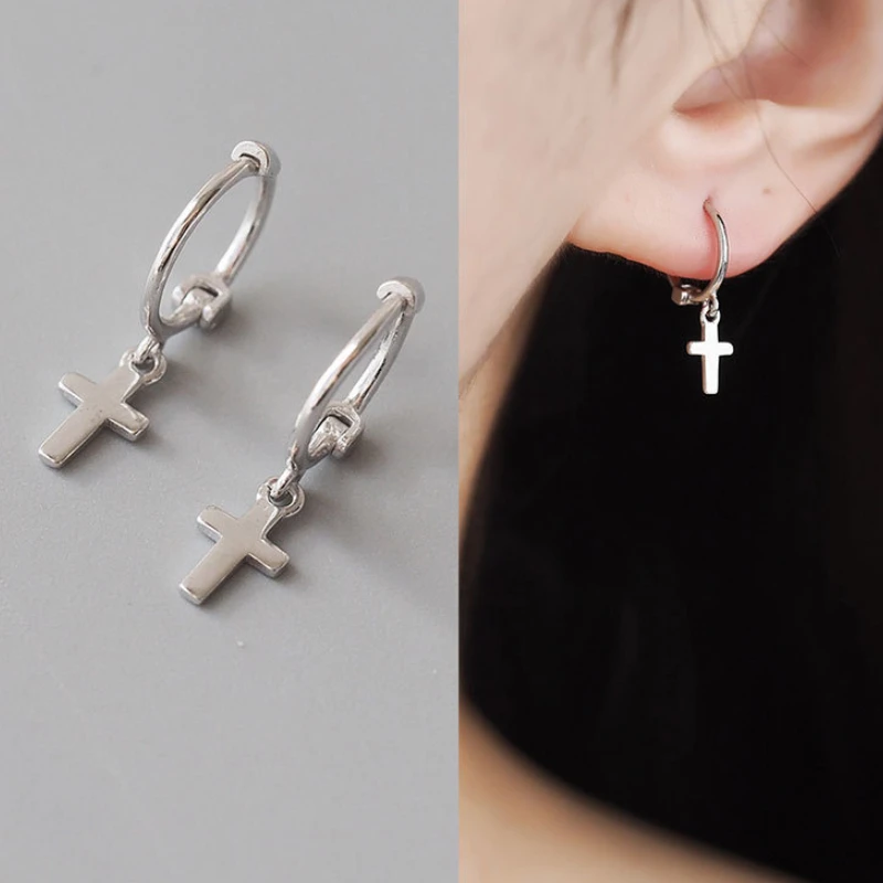 Женские серьги-клипсы с крестом из стерлингового серебра 925 пробы золотистого