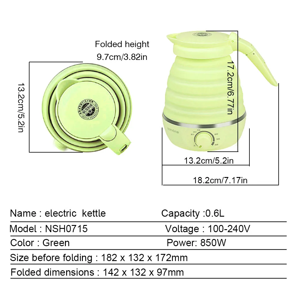 

CABWEHOME Foldable Portable Mini Electric Kettle Water Fast Heating For Travel Office For Tea Coffee 100V - 240V 600ml 850W