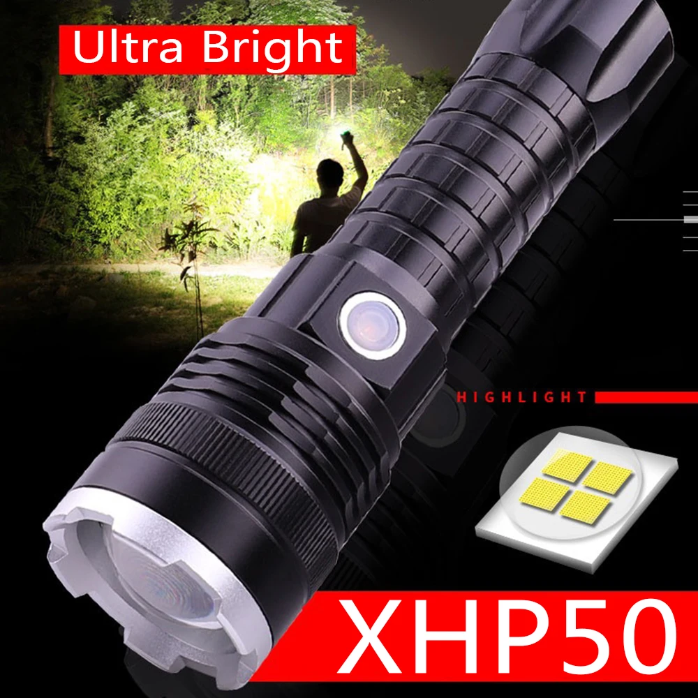 

ZHIYU High Power XHP50 LED Flashlight with Power Display 26650 Battery Rechargeable LED Torch Tactical Flashlights for Camping