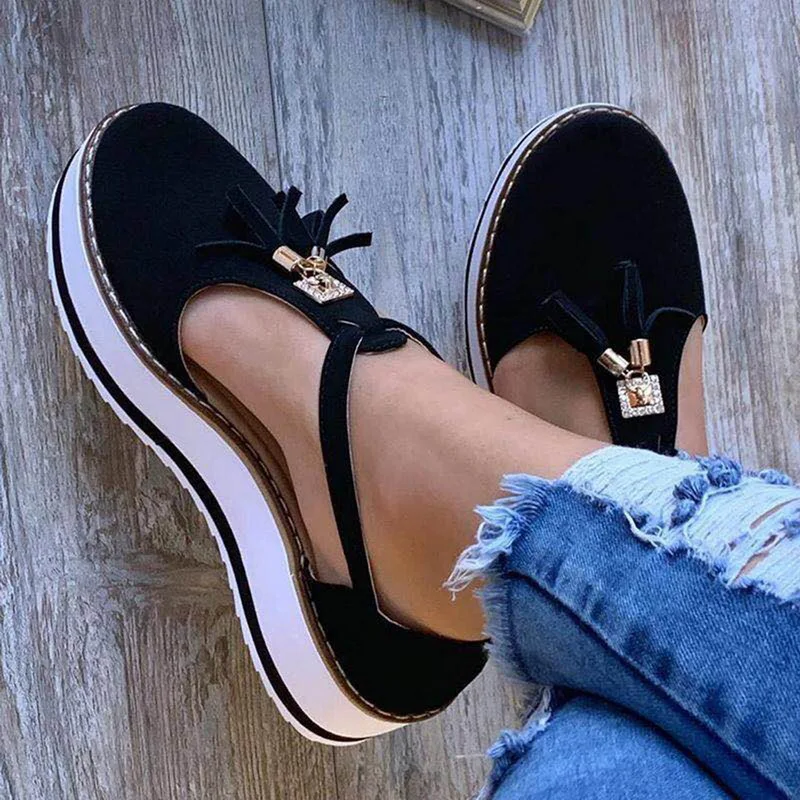 

2021 Summer Women Sandals Flat Shoes SpringCasual Shoes Tassel Round Toe Female Vulcanized Shoes Canvas Ladies Platform Sandals
