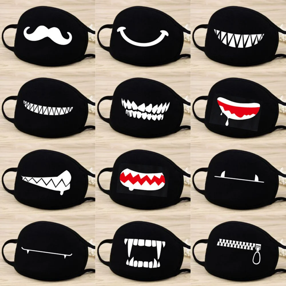 Забавное выражение улыбки Пылезащитная маска для рта Корейская черная Kpop