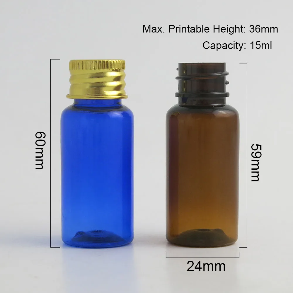 

50 x 15ml Plastic Bottle with Aluminum screw cap plug Cosmetic container travel kits portable PET liquid serum cream bottles