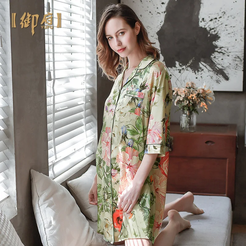 

★7 minutes of sleeve shirt in the summer of wind blockbuster mulberry silk pajamas bigger sizes silk household to take
