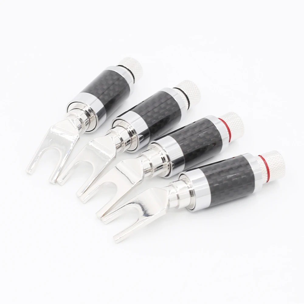 4 pieces Rhodium Plated Spade Plug Carbon Fiber Speaker 9mm Cable Connector | Электроника