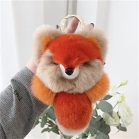 luxury fluffy real rex rabbit fur ball pompoms keychain metal bag charms ring pendant for women