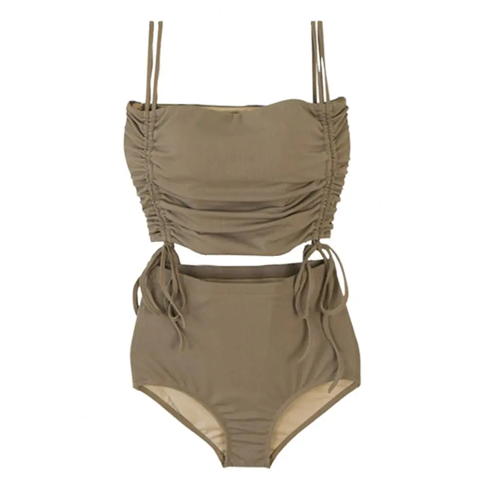 

Split swimsuit slim, gather high waist cover belly drawstring high waist sexy briefs ladies split swimsuit