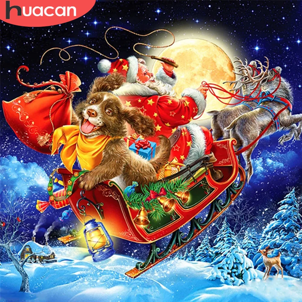 

HUACAN Full Square/Round 5d бриллиантовый рисунок Рождество Dog DIY Алмазная вышивка с Луной набор для домашнего декора