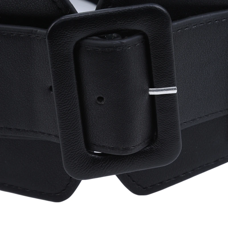 

Black Split Joint Brief Pu Leather Wide Belt Personality Women New Fashion Tide All-match Spring Autumn 2021