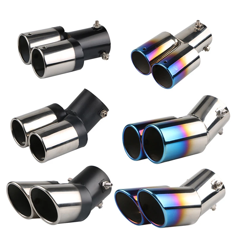 

Automotive Universal Baked Blue Tail Throat Double-tube Tail Tube Muffler Stainless Steel Exhaust Pipe Modification Accessories