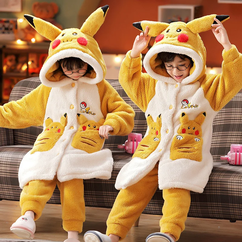 

Детские пижамные комплекты из кораллового флиса Зимняя утепленная мультяшная длинная фланелевая ночная рубашка с капюшоном для мальчиков и девочек Семейные одинаковые наряды