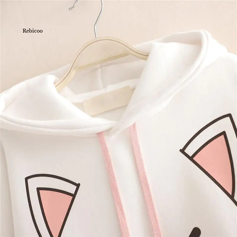 

Harajuku Kawaii Women Cute Hoodie Black Pink Long Sleeve Graphic Cat Ear Funny Anime Teen Girls Pullover Vintage Sweatshirt 2020