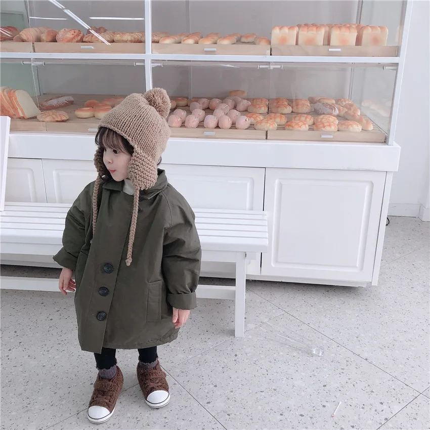 Новая зимняя свободная длинная куртка на плечо для мальчиков и девочек, пальто Детская Хлопковая одежда Детский плащ-Тренч со стеганой подкладкой