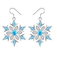2021 hot trendy blue zircon snow flower dangle earring for women fashion silver color female jewelry christmas party winter gift