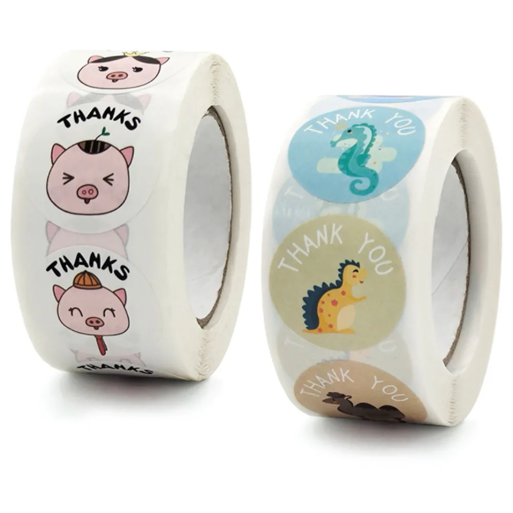 

50-500pcs Cute Thank You Stickers Cartoon Gift Seal Stickers Scrapbooking For Wedding Festival Package Box Jewelry Labels Decor