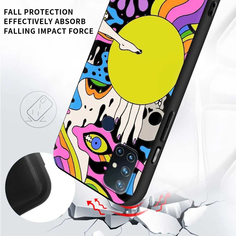 for oneplus 8 nord 7pro case for one plus z n10 5g 8t 7 pro n100 7t 6t full protection soft phone cover psychedelic trippy art free global shipping