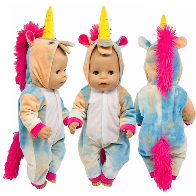 

Fit 17 inch 43cm Baby New Born Doll Clothes Accessories Yellow Unicorn Ear Clothes Suit For Baby Birthday Gift