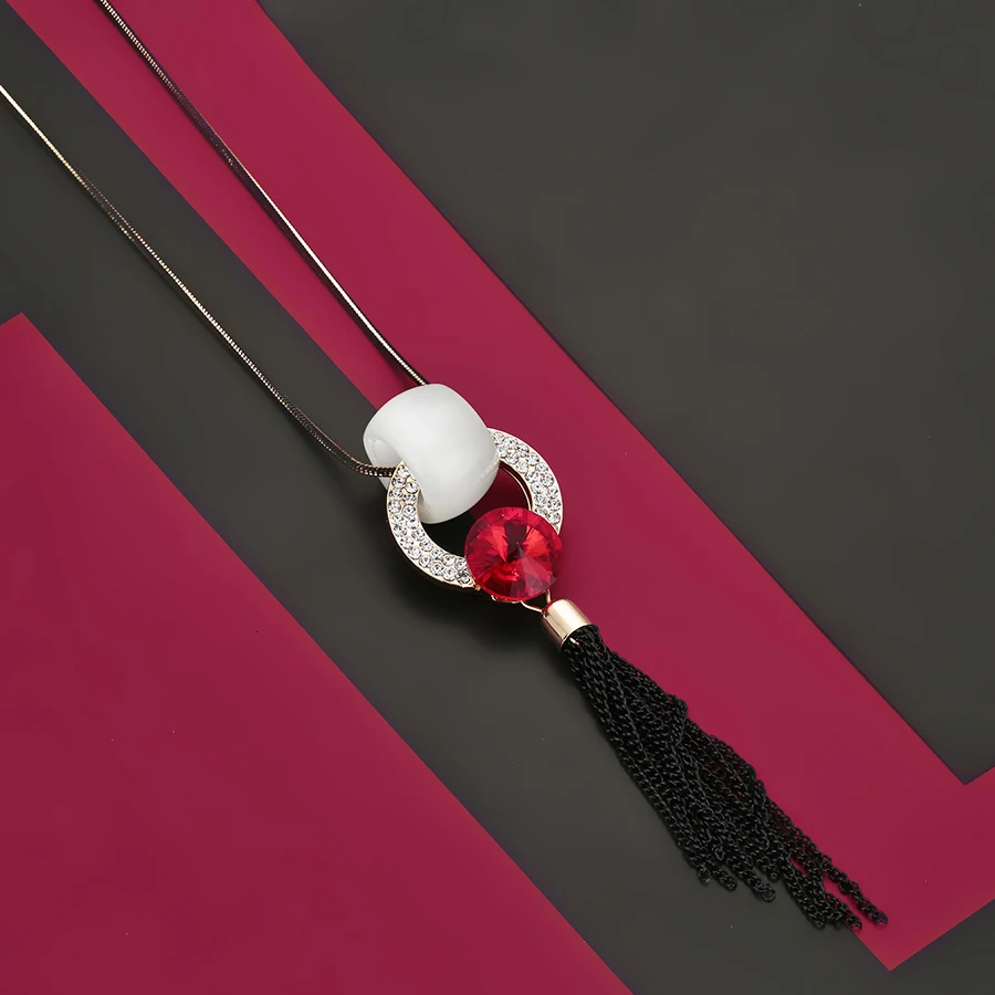 RAVIMOUR черное цепное ожерелье из кисточки Кулон Мода Большой Круглый Опал crital Collier Femme массивное длинное ожерелье женские ювелирные изделия