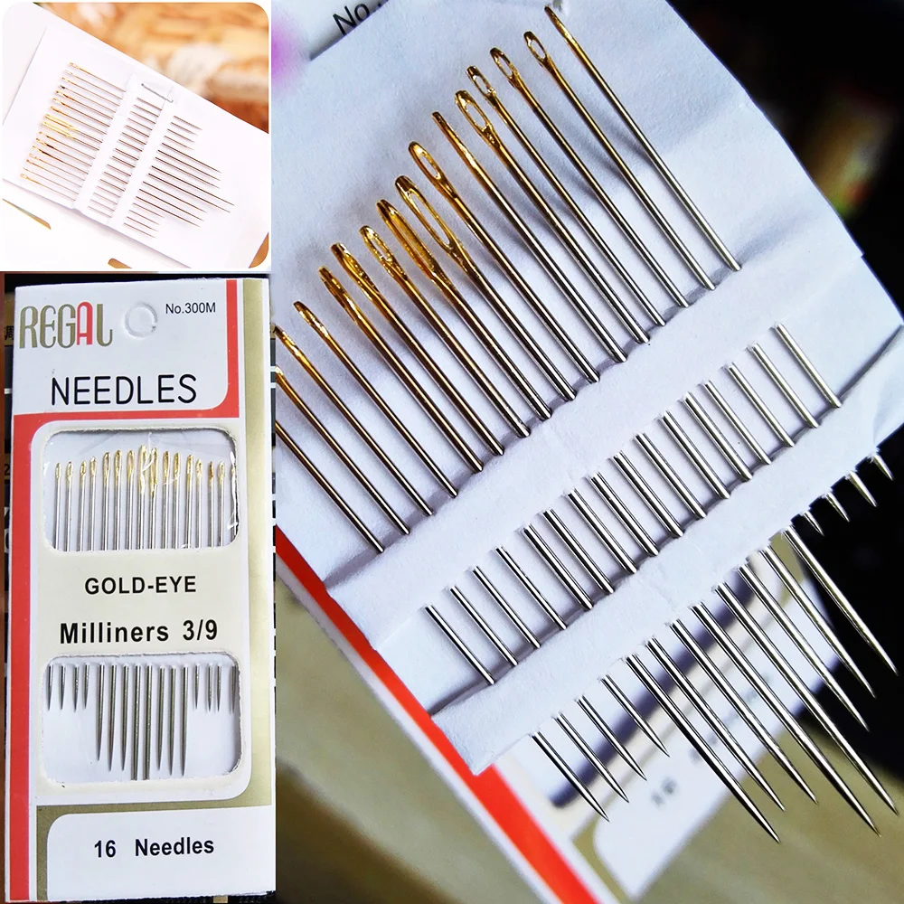 16 шт./пакет хвост позолоченный Нержавеющая сталь ручной швейные иглы Бумага коробка посылка дома DIY швейные Комбинации