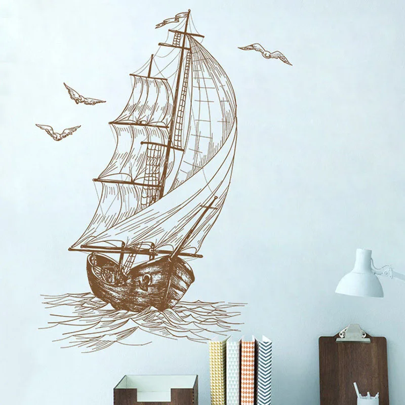 

1PC DIY Sailboat Voyage Seabirds Landscape Large Wall Stickers Home Decor Living Room Bedroom Decal Removable Wallpaper Art
