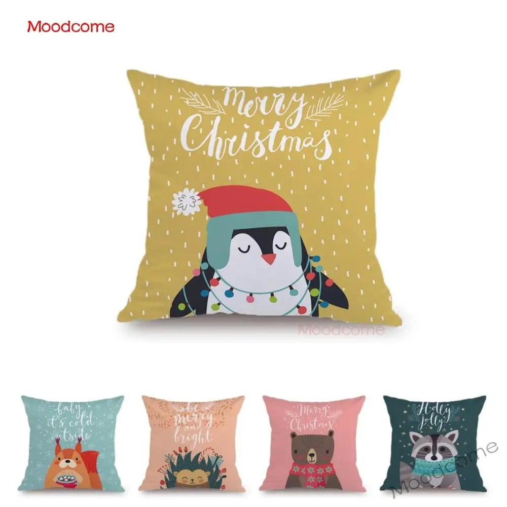 Christmas New Year Decoration Velvet Sofa Pillow Case Woodland Animal Cute Baby Nursery Art Kids Room Decor Xmas Cushion Cover |