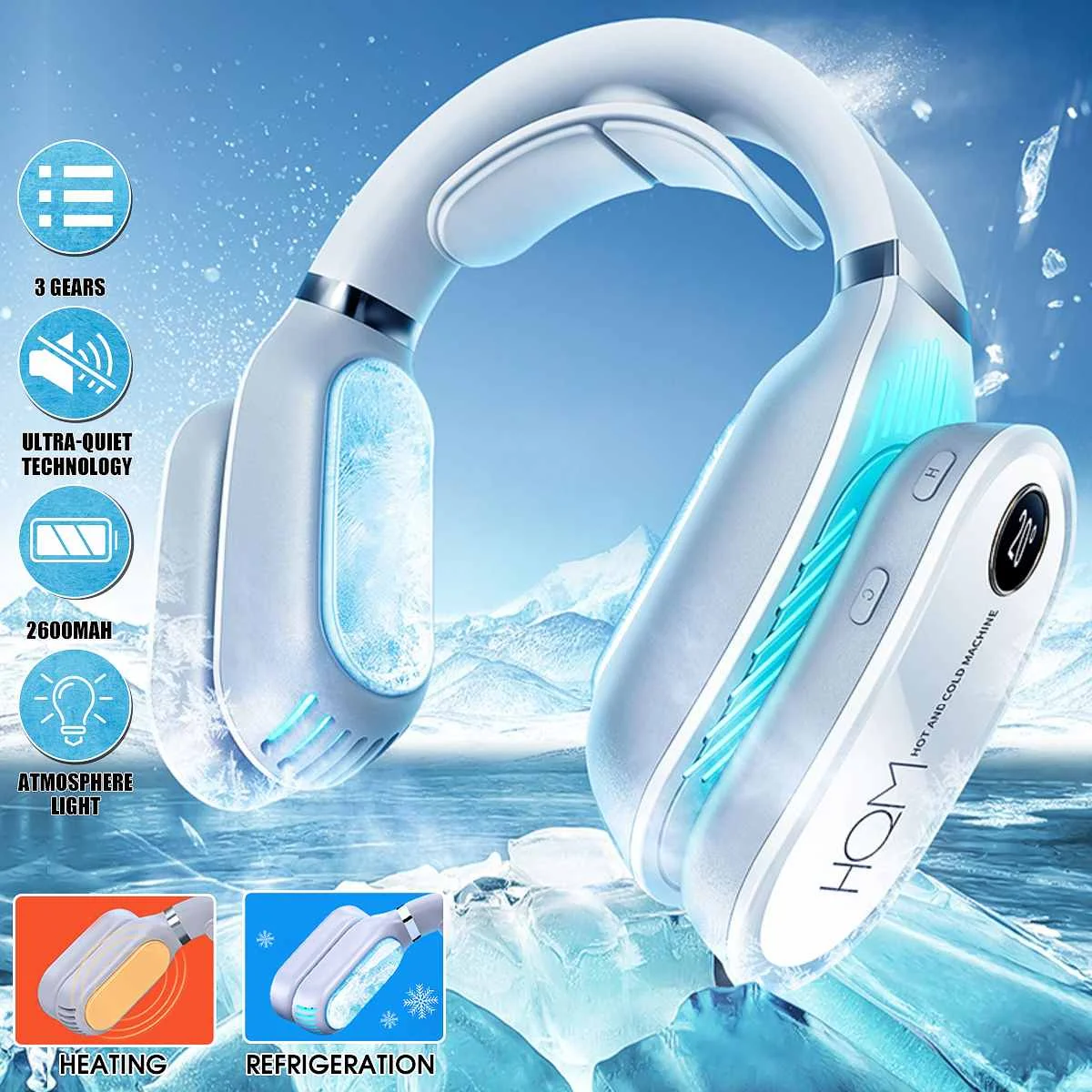 Goede Air Cooling Neck Fan Ventilator Bladeless Verwarming Koeling Temperatuurregeling Fan Draagbare Conditioner Usb Oplaadbare