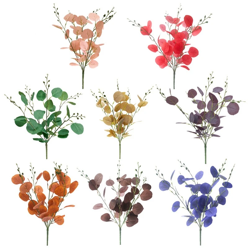 

1PC5 Fork Artificial Plant Eucalyptus Leaves Home Hotel Living Room Dining Room Garden Office Wedding Decoration Fake Plants