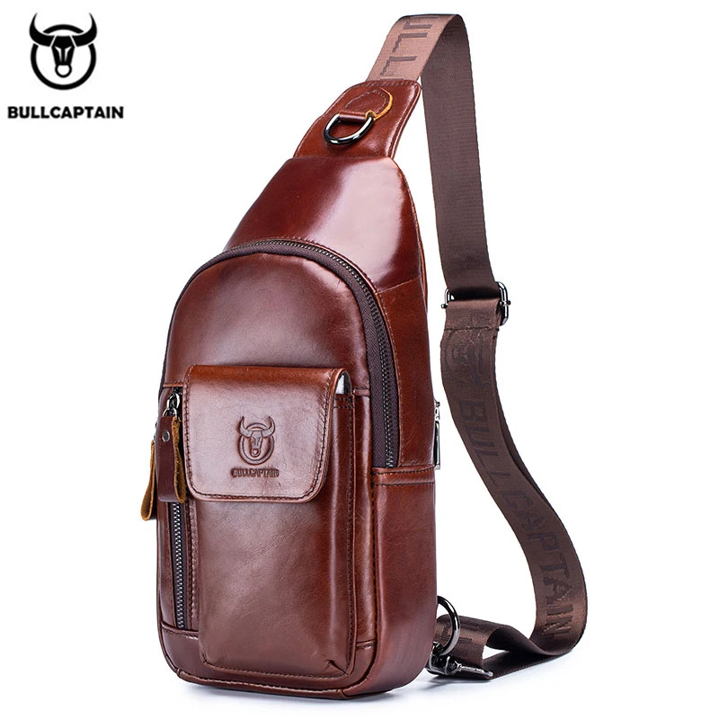 

BULLCAPTAIN Genuine Leather men's Messenger bags casual Chest backpack fashion Multifunctional music chest bag Excursion bag's