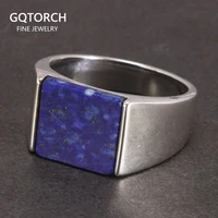 solid 925 sterling silver square lapis lazuli agate ring for men natural gemstone simple classic male jewelry