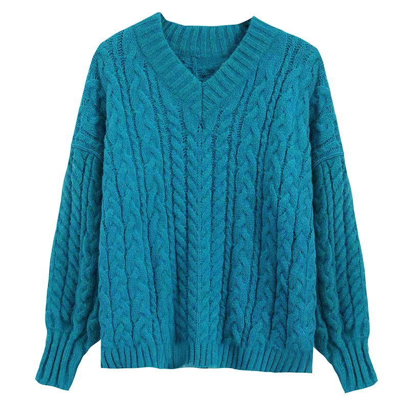 

ZCSMLL Twist sweater loose outer wear 2020 new winter thickened V-neck pullover knit top women sweater fashion