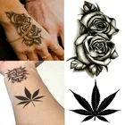 Наклейка-Татуировка для пары, временная татуировка, черная двойная Роза, кленовый лист, волк, цветок на руку, боди-арт, водостойкая наклейка
