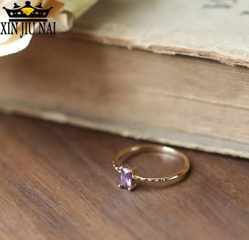 

New Small Cute 14K gold Lady's Purple Zircon Ring For 2019 Lavender Elegant Amethyst Lady Party Gemstone Diamond Rings For Women
