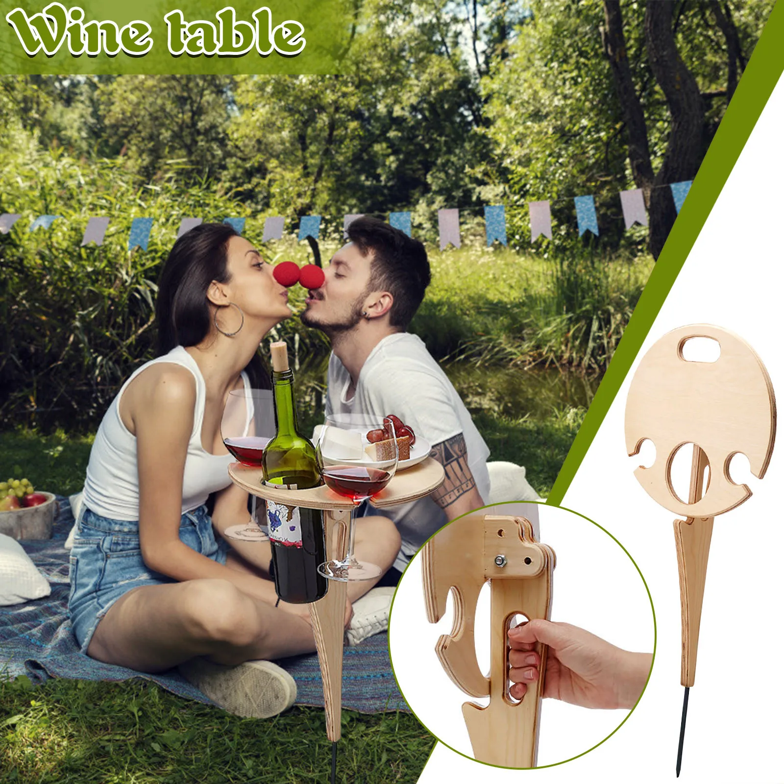 

Wooden Wine Rack Outdoor Portable Folding Camping Picnic Table with Glass Rack Wine Rack Table Travel Foldable Fruit Wine Table