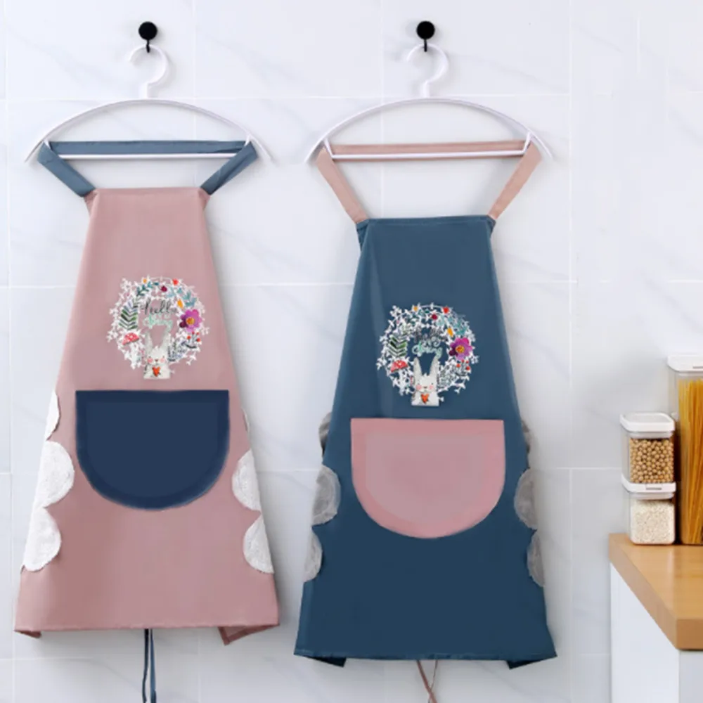 

Wipeable Waterproof Oil-Proof Cartoon Wreath Rabbit Kitchen Nail Shop Apron For Kitchen Baking Accessories